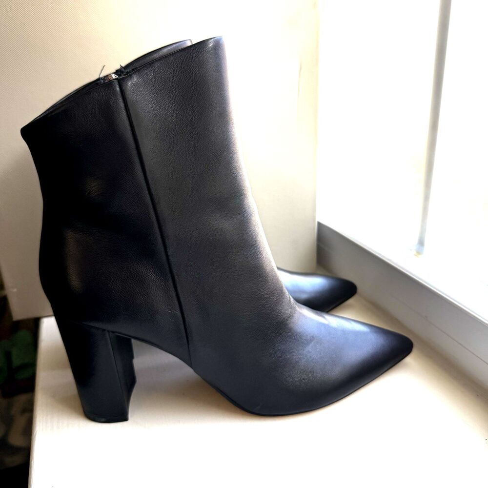 Marc Fisher ML UNIQUE Black Leather Booties Heeled Boots Sz 9 M NIB